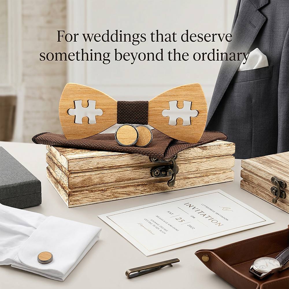M457 M457  Puzzle Piece Cutout Bow Tie Set, Walnut — view 9