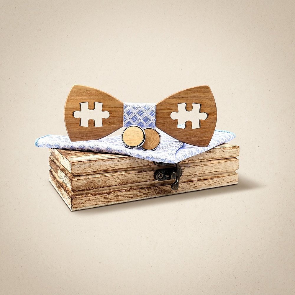 M457 M457  Puzzle Piece Cutout Bow Tie Set, Walnut — colour C2