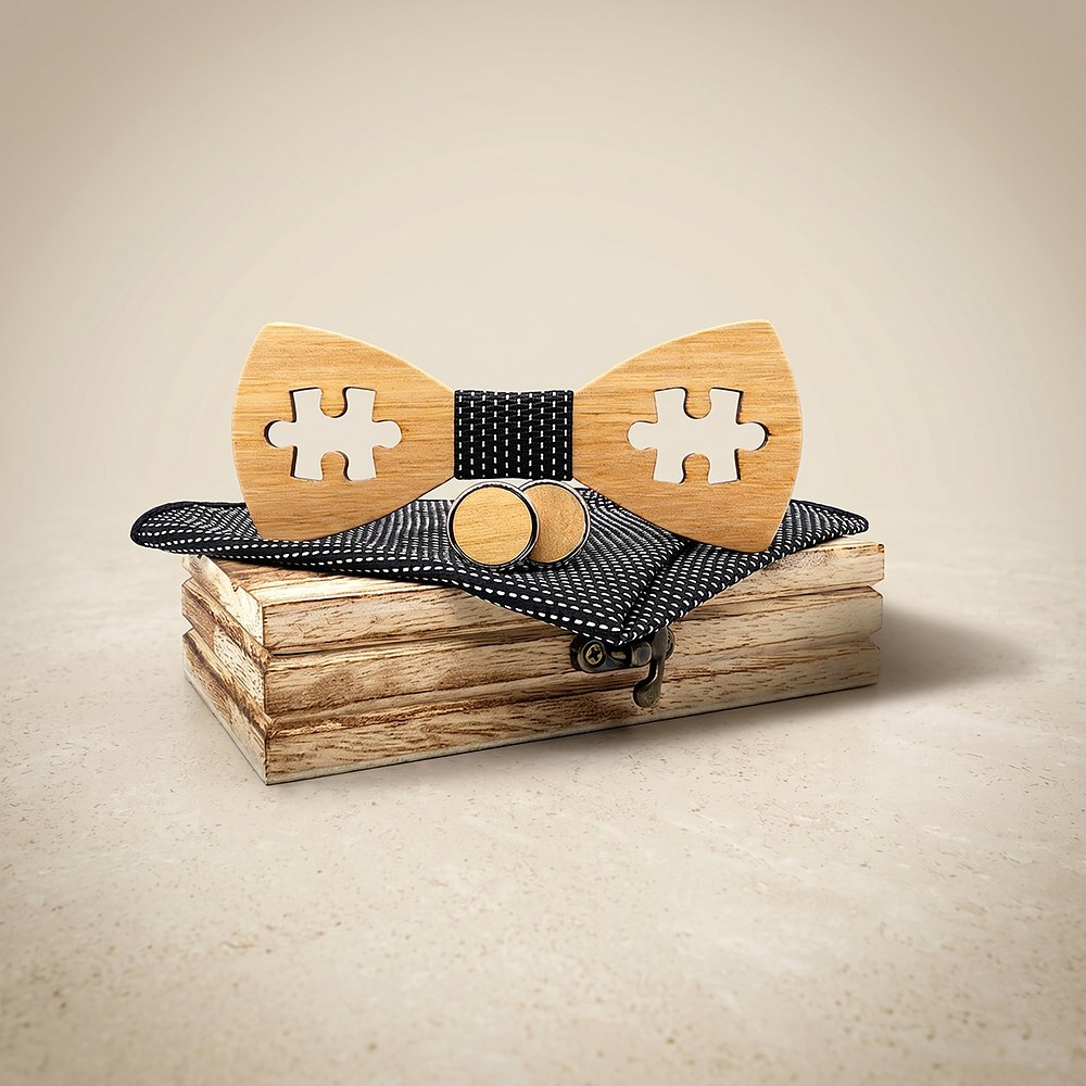 M457 M457  Puzzle Piece Cutout Bow Tie Set, Walnut — colour C3
