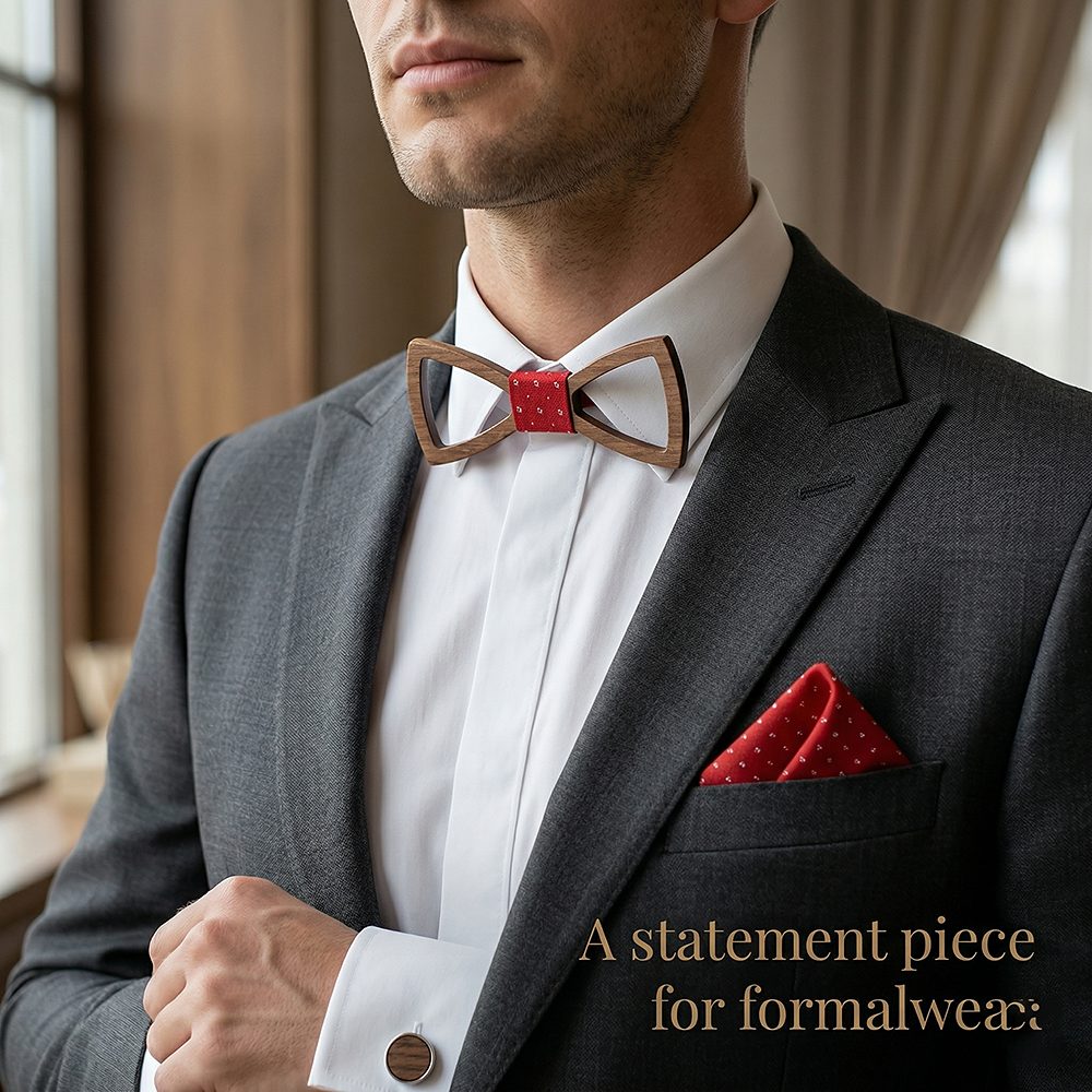 M458  Open Frame Silhouette Bow Tie Set, Walnut