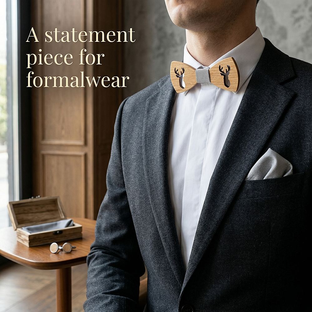 M459  Deer Cutout Bow Tie Set, Maple