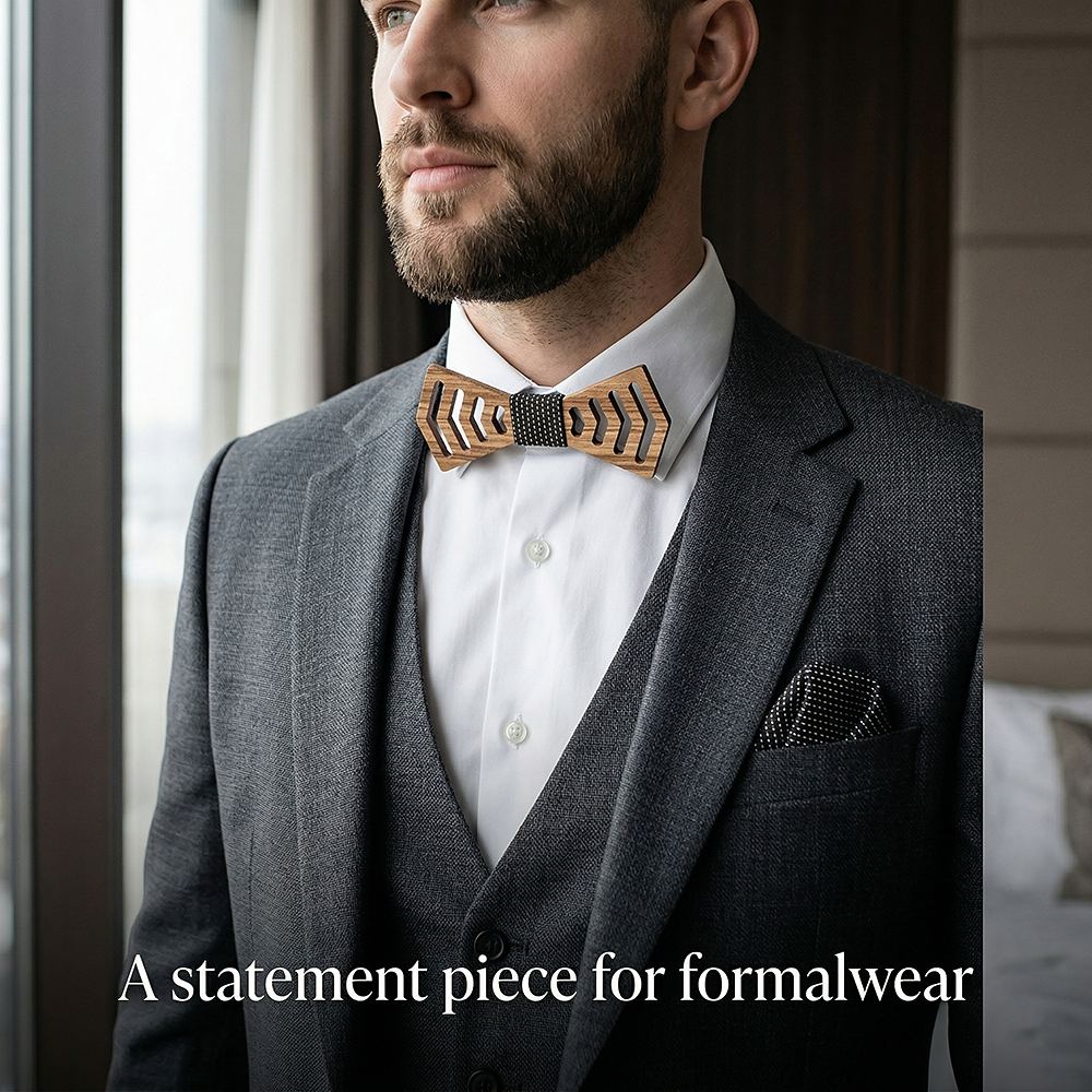 M460  Chevron Arrow Bow Tie Set, Zebrawood