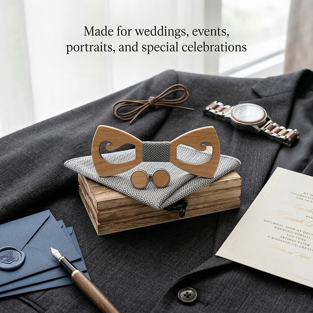 M464 M464  Mustache and Glasses Cutout Bow Tie Set, Walnut — view 8