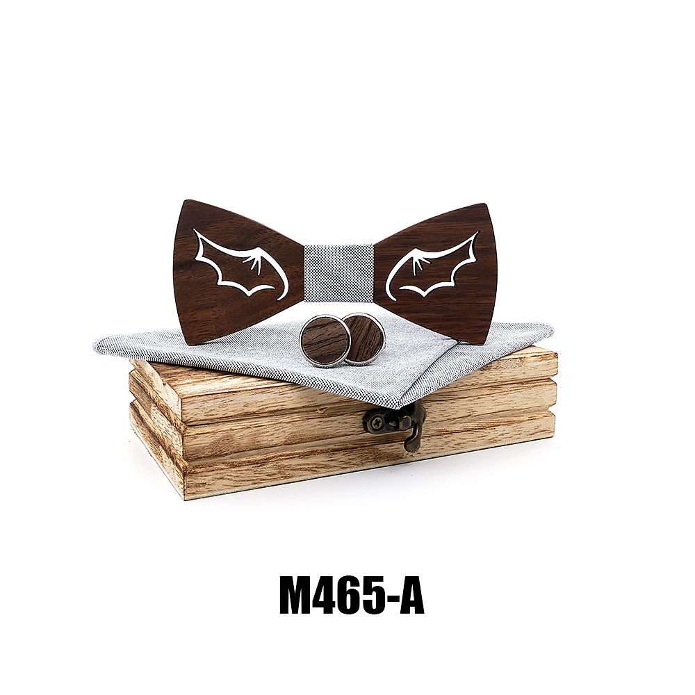 M465  Bat Wing Cutout Bow Tie Set, Walnut