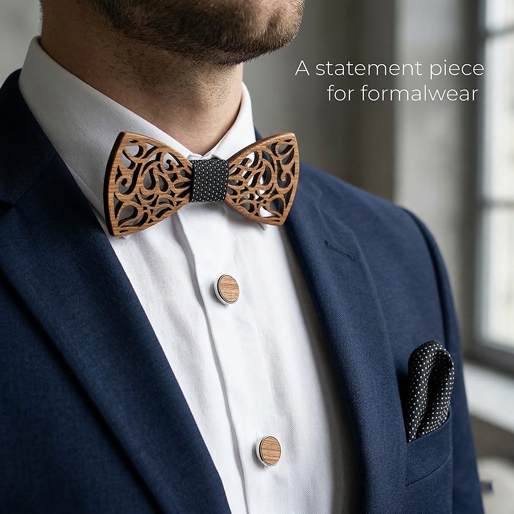 M467  Vine Scroll Cutout Bow Tie Set, Zebrawood
