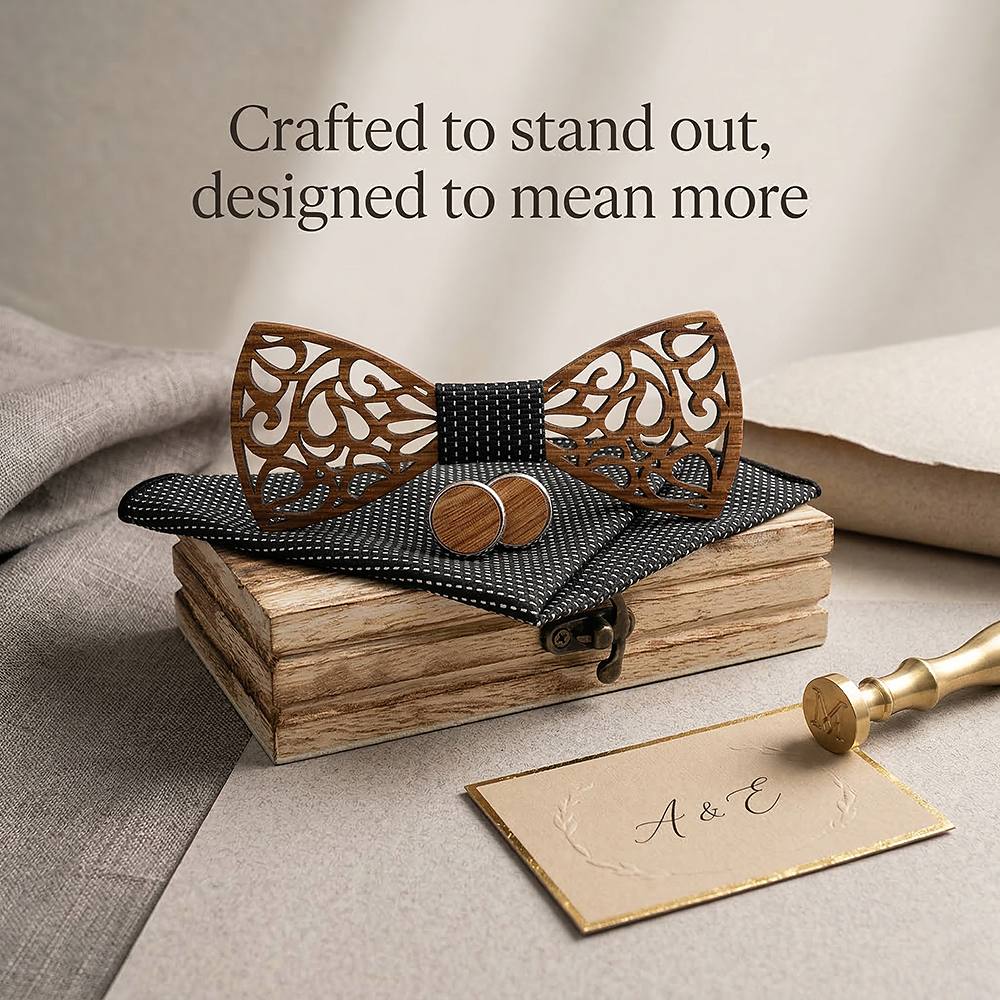 M467 M467  Vine Scroll Cutout Bow Tie Set, Zebrawood — view 7