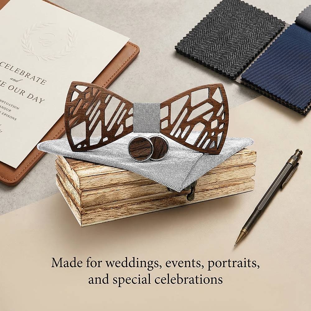 M468 M468  Tree Branch Cutout Bow Tie Set, Walnut — view 6