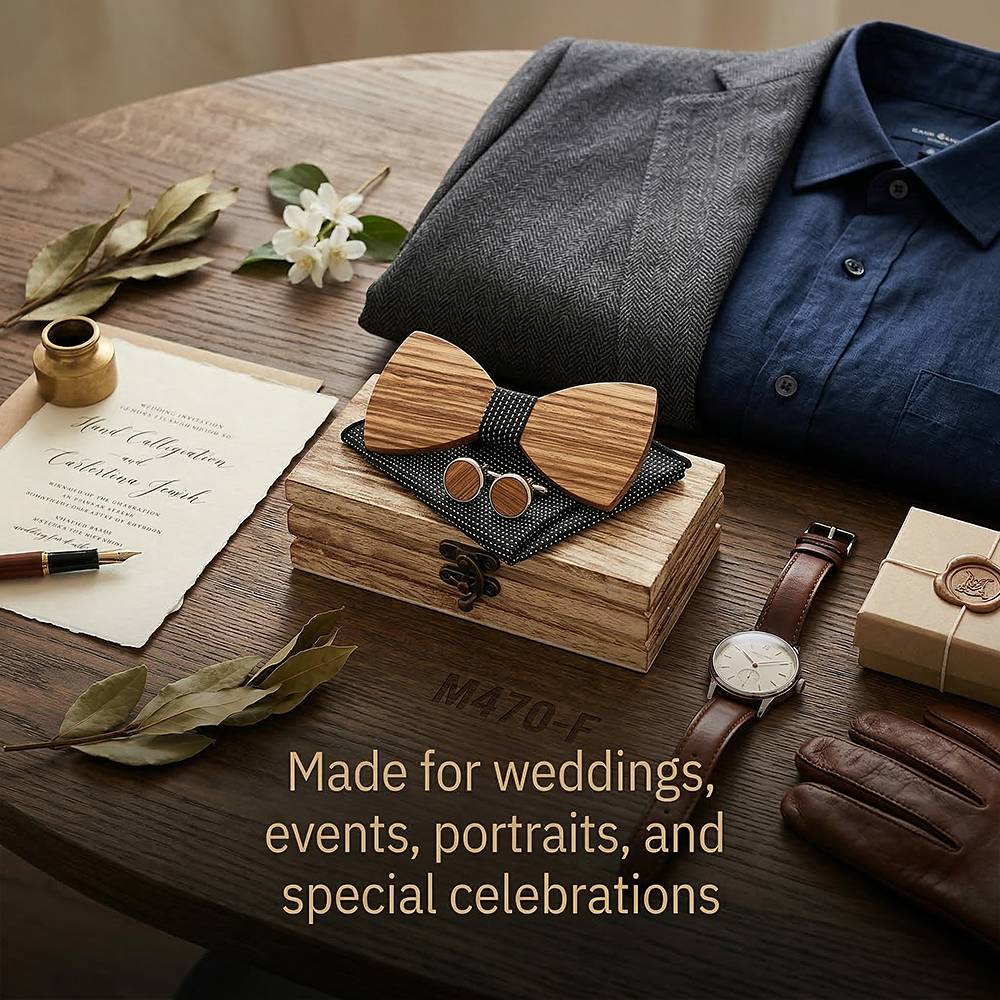 M470 M470  Solid Bow Tie Set, Zebrawood — view 5