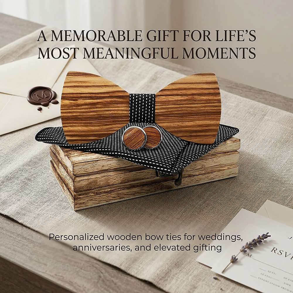 M470 M470  Solid Bow Tie Set, Zebrawood — view 6
