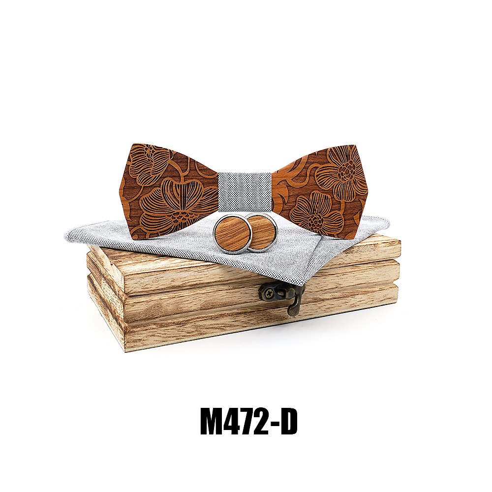 M472 M472  Engraved Paisley Bow Tie Set, Walnut — view 4