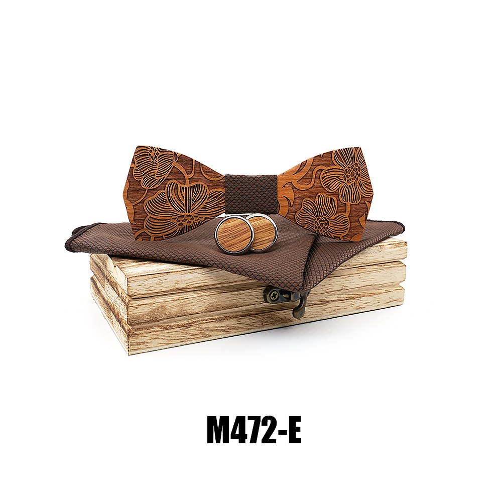 M472 M472  Engraved Paisley Bow Tie Set, Walnut — view 5