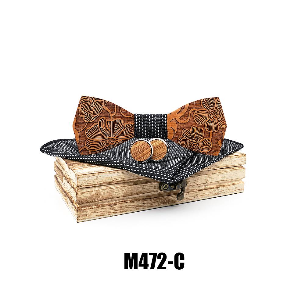 M472 M472  Engraved Paisley Bow Tie Set, Walnut — colour C