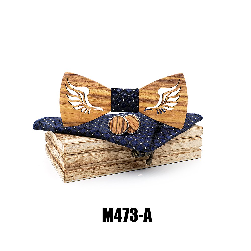 M473  Angel Wing Bow Tie Set, Zebrawood