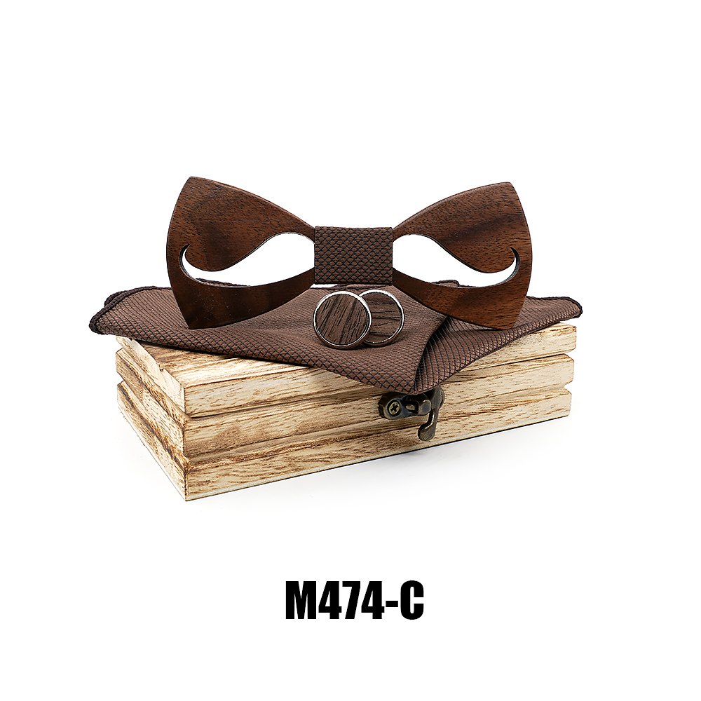 M474 M474  Notched Solid Bow Tie Set, Walnut — view 3