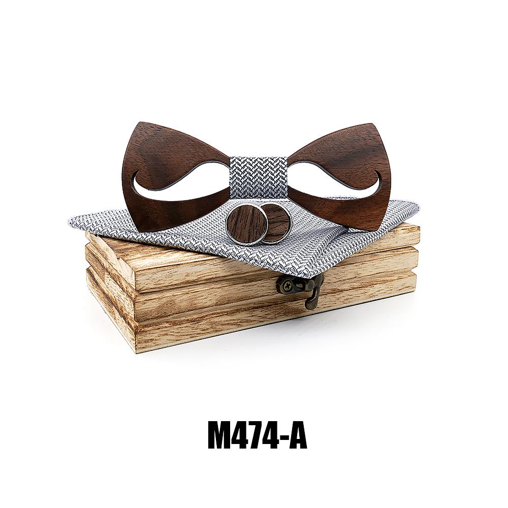M474 M474  Notched Solid Bow Tie Set, Walnut — colour A