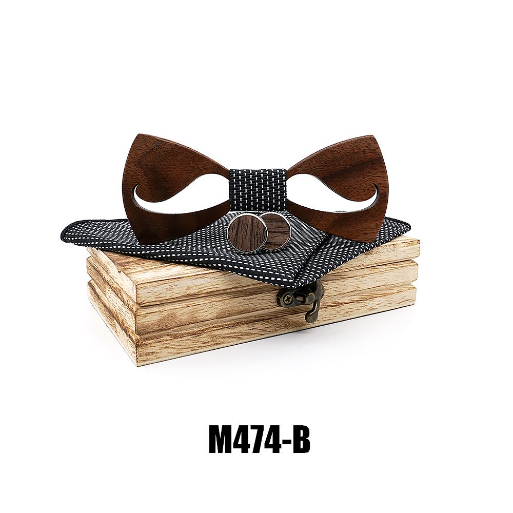 M474 M474  Notched Solid Bow Tie Set, Walnut — colour B