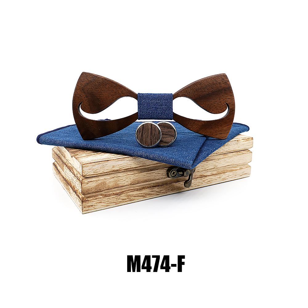 M474 M474  Notched Solid Bow Tie Set, Walnut — colour F