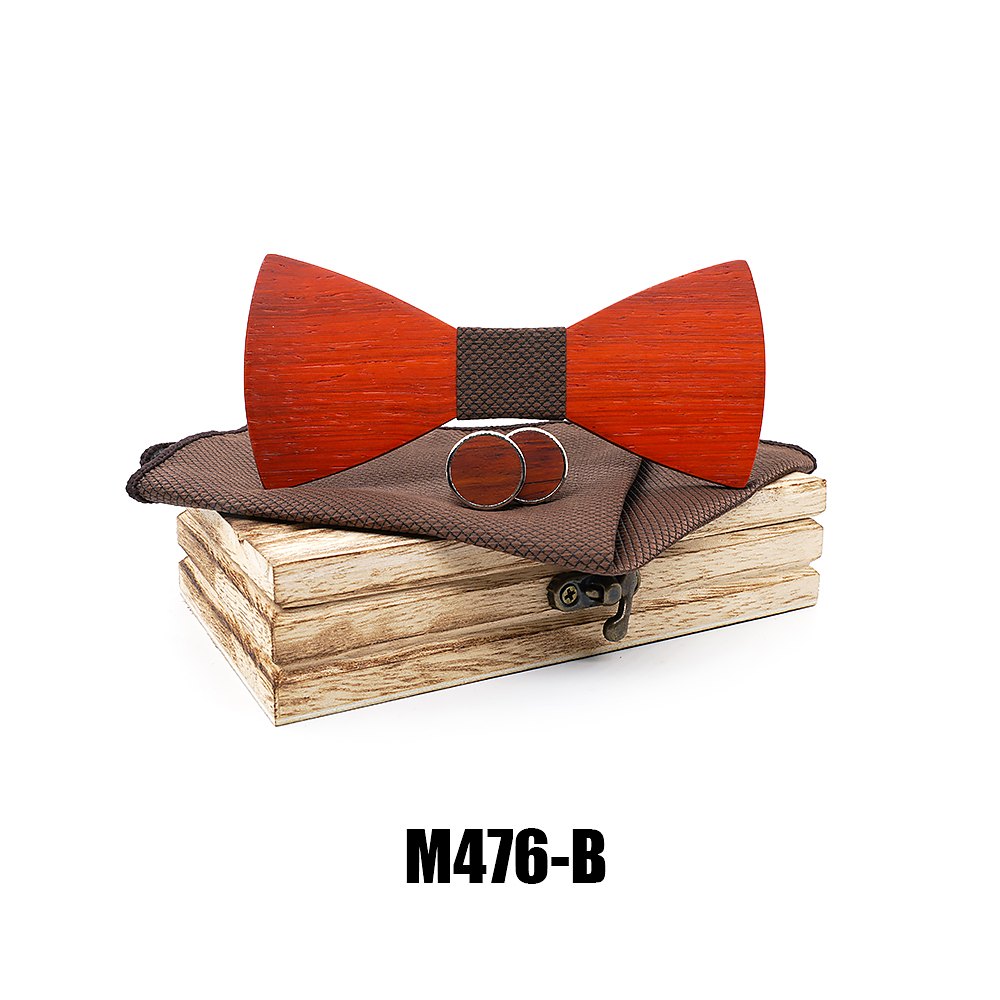 M476 M476  Classic Solid Bow Tie Set, Red Sandalwood — view 2