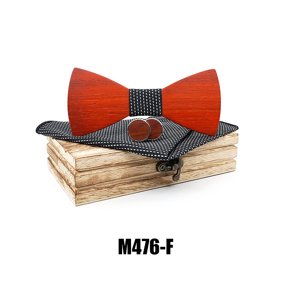 M476 M476  Classic Solid Bow Tie Set, Red Sandalwood — view 6