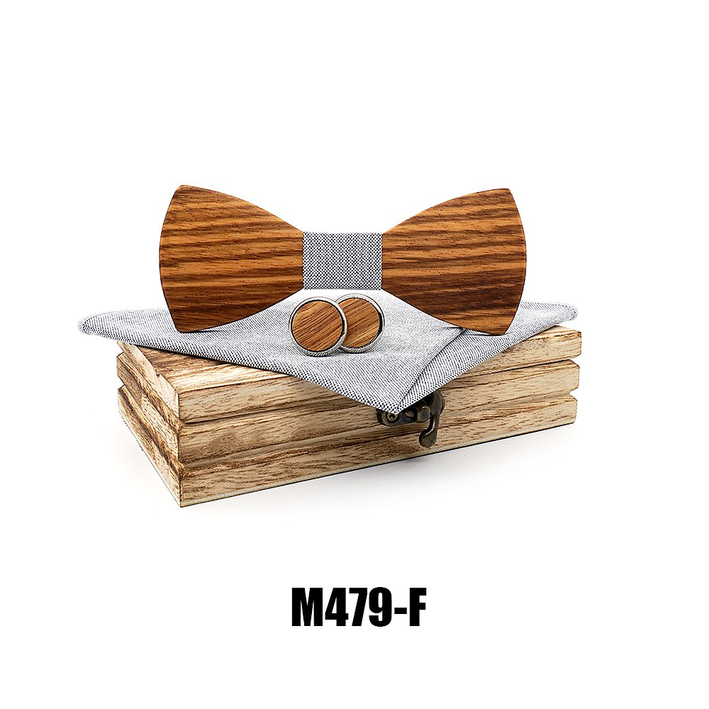 M479 M479  Striped Grain Solid Bow Tie Set, Zebrawood — view 6