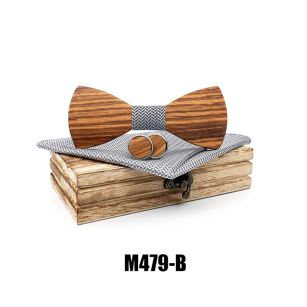 M479 M479  Striped Grain Solid Bow Tie Set, Zebrawood — colour B