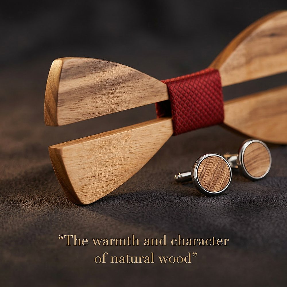 M481 M481  Two-Tone Solid Bow Tie Set, Zebrawood — view 4