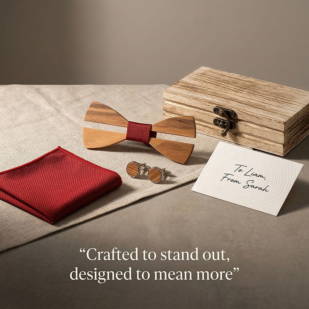 M481 M481  Two-Tone Solid Bow Tie Set, Zebrawood — view 7