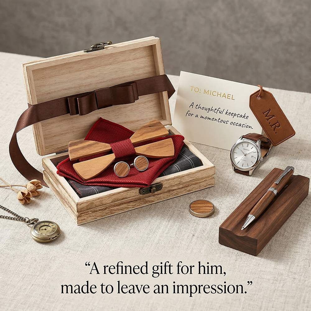 M481 M481  Two-Tone Solid Bow Tie Set, Zebrawood — view 9