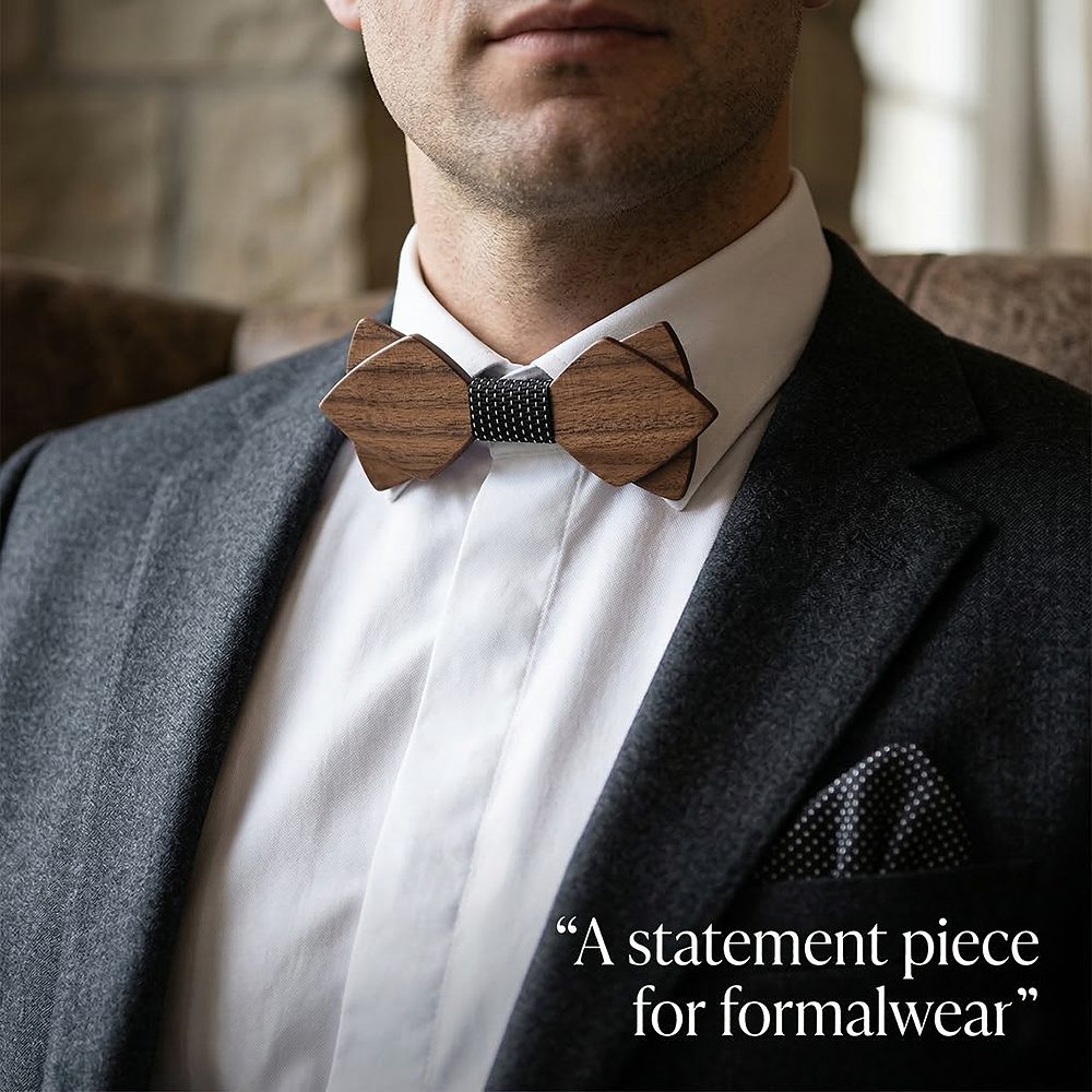 M484  Sharp Diamond Bow Tie Set, Walnut