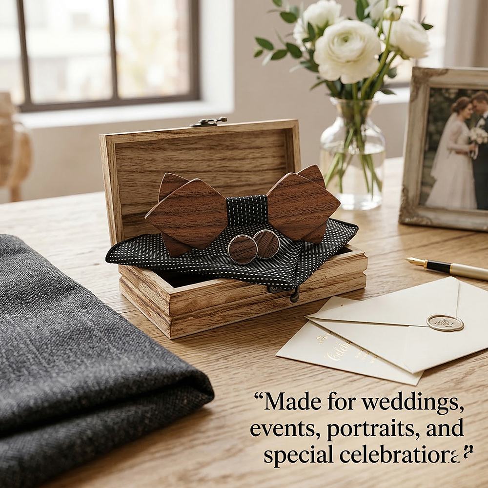 M484 M484  Sharp Diamond Bow Tie Set, Walnut — view 3