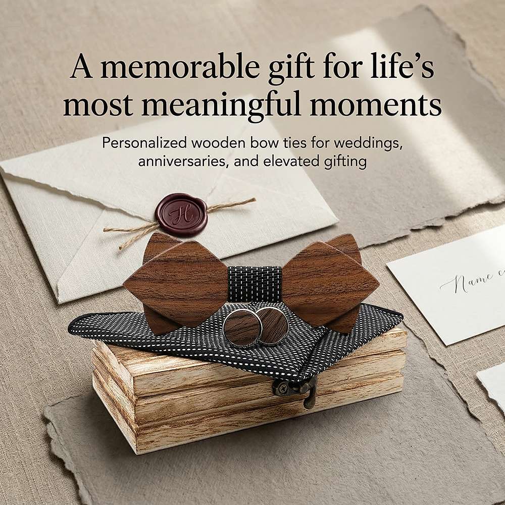 M484 M484  Sharp Diamond Bow Tie Set, Walnut — view 5