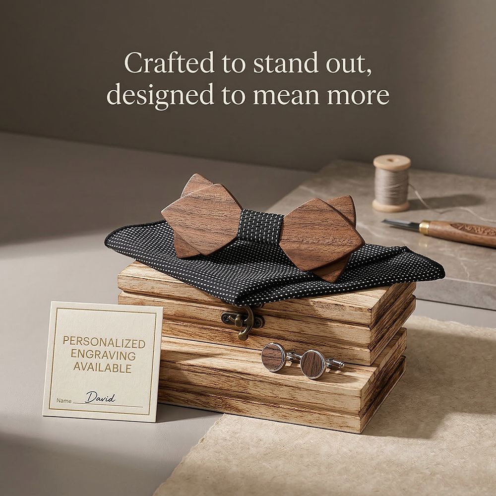 M484 M484  Sharp Diamond Bow Tie Set, Walnut — view 7