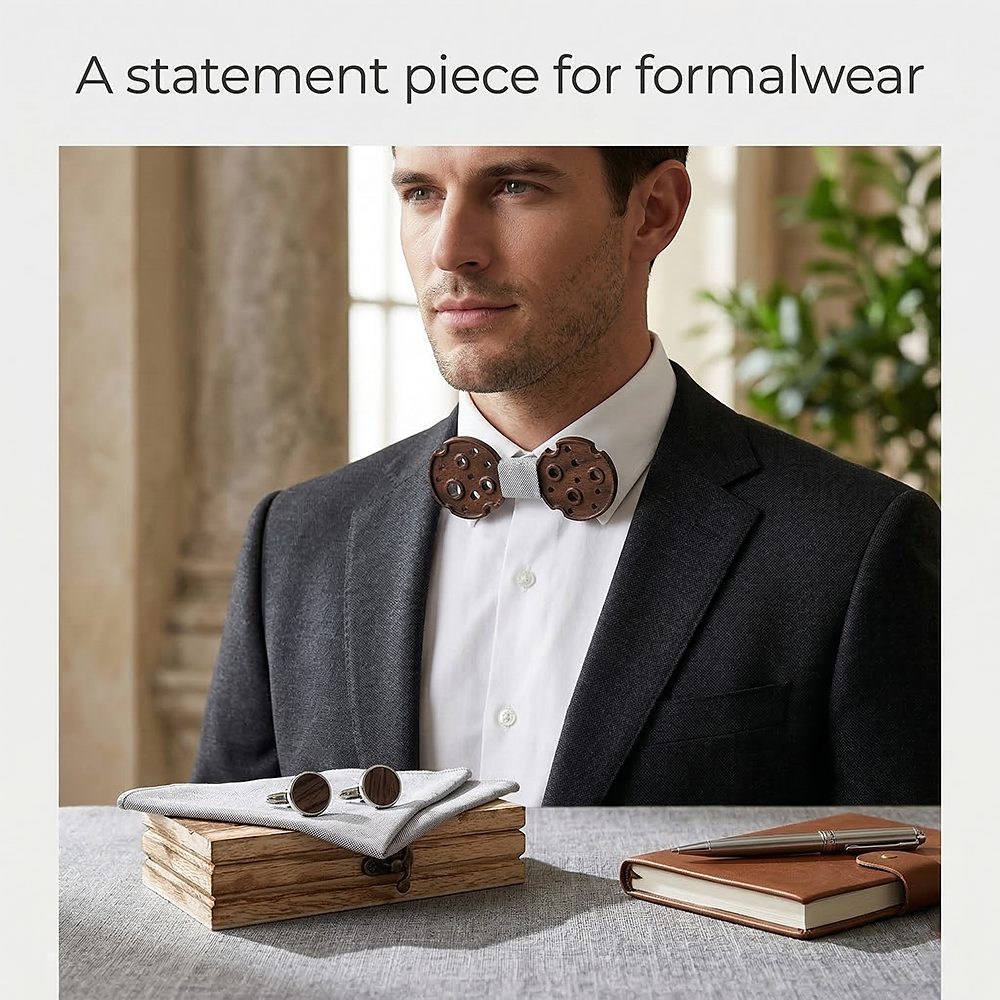 M485  Camera Reel Cutout Bow Tie Set, Walnut