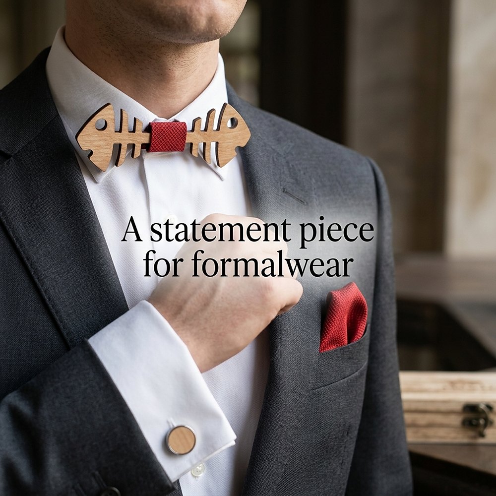 M486  Fish Bone Cutout Bow Tie Set, Maple