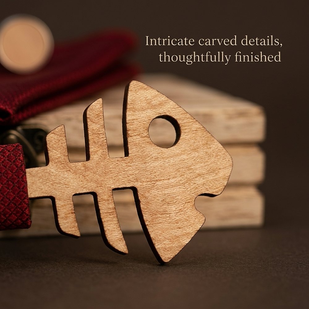 M486 M486  Fish Bone Cutout Bow Tie Set, Maple — view 2
