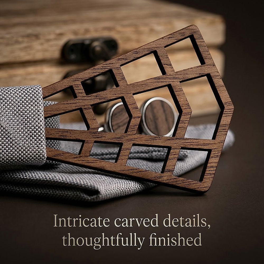 M487 M487  3D Lattice Cutout Bow Tie Set, Walnut — view 2