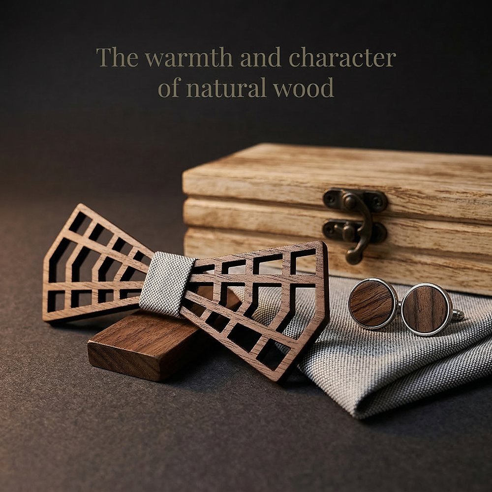 M487 M487  3D Lattice Cutout Bow Tie Set, Walnut — view 4