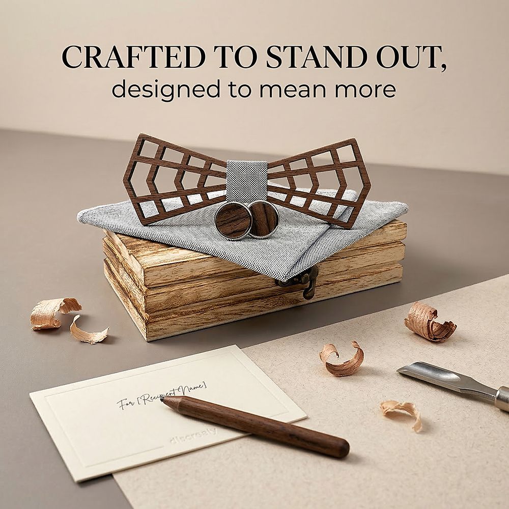 M487 M487  3D Lattice Cutout Bow Tie Set, Walnut — view 6