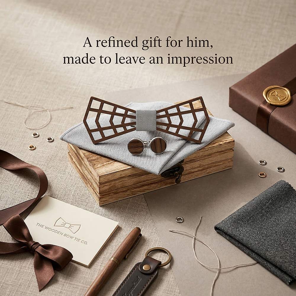 M487 M487  3D Lattice Cutout Bow Tie Set, Walnut — view 8