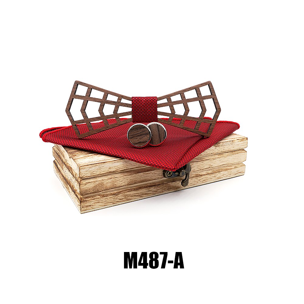 M487 M487  3D Lattice Cutout Bow Tie Set, Walnut — colour A