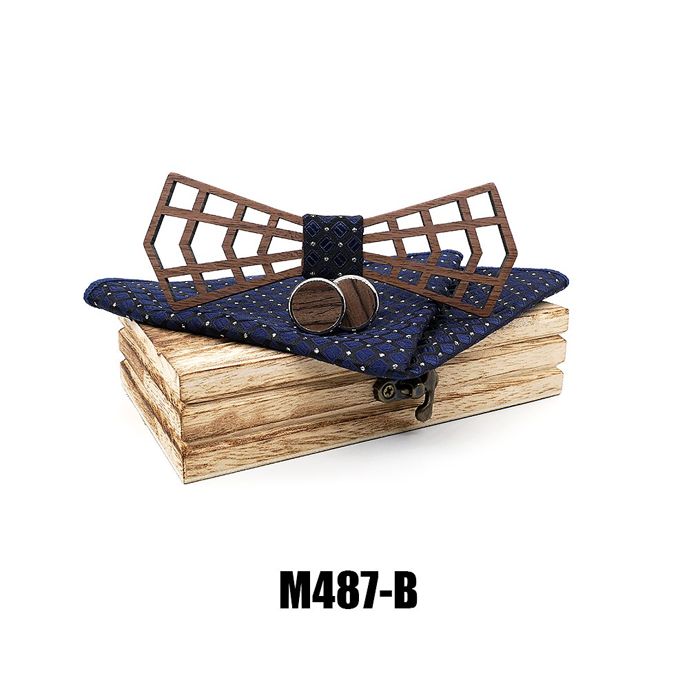 M487 M487  3D Lattice Cutout Bow Tie Set, Walnut — colour B