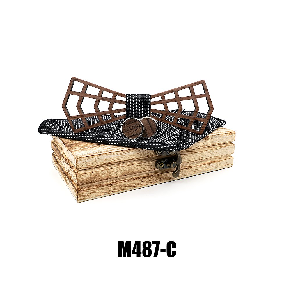 M487 M487  3D Lattice Cutout Bow Tie Set, Walnut — colour C