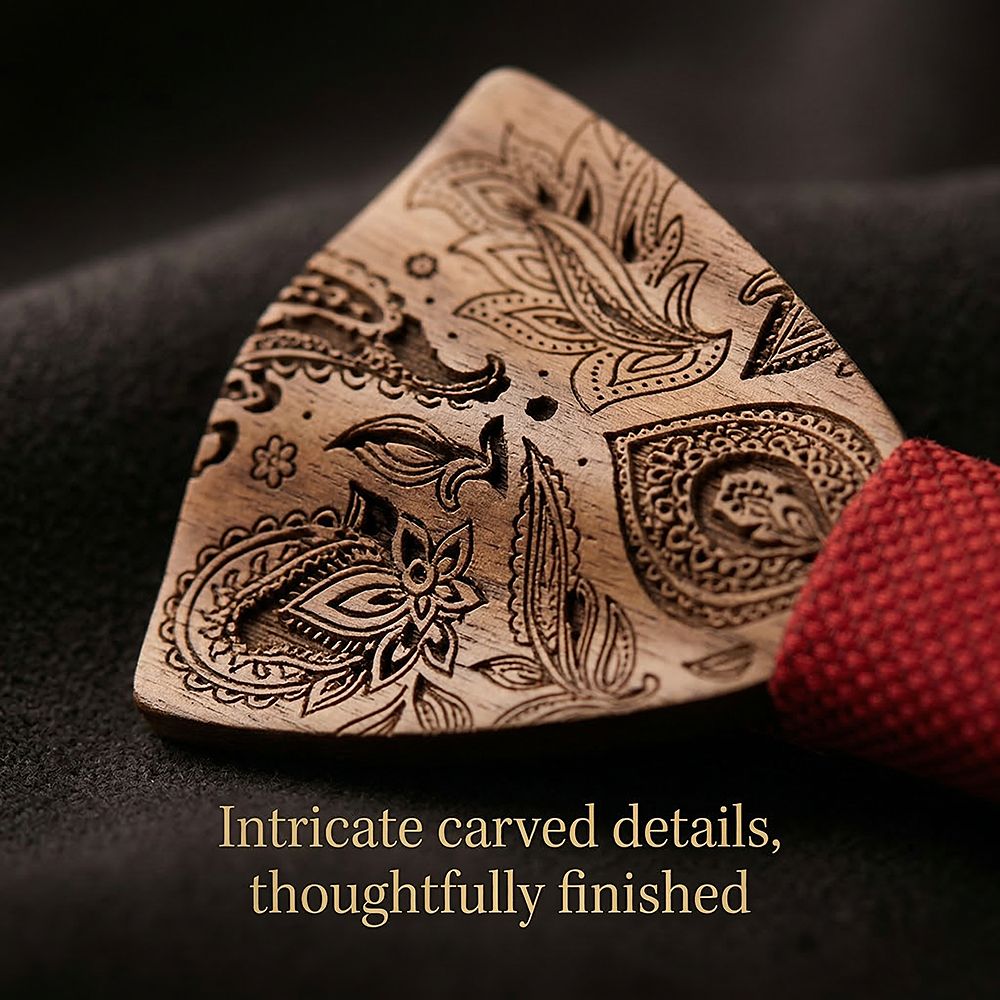 M489 M489  Engraved Paisley Bow Tie Set, Walnut — view 2