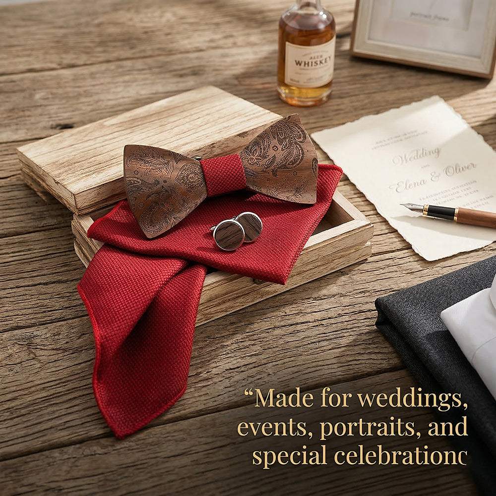 M489 M489  Engraved Paisley Bow Tie Set, Walnut — view 3