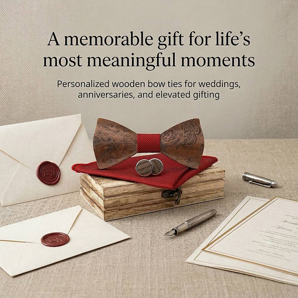 M489 M489  Engraved Paisley Bow Tie Set, Walnut — view 4