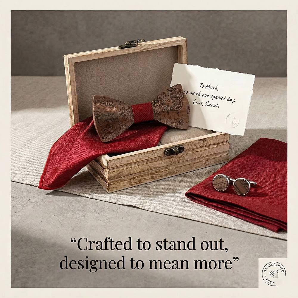 M489 M489  Engraved Paisley Bow Tie Set, Walnut — view 6