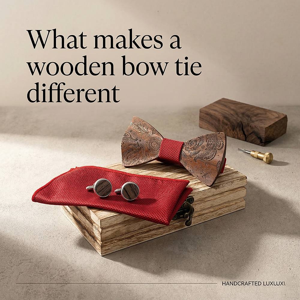 M489 M489  Engraved Paisley Bow Tie Set, Walnut — view 7