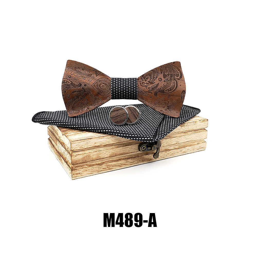 M489 M489  Engraved Paisley Bow Tie Set, Walnut — colour A