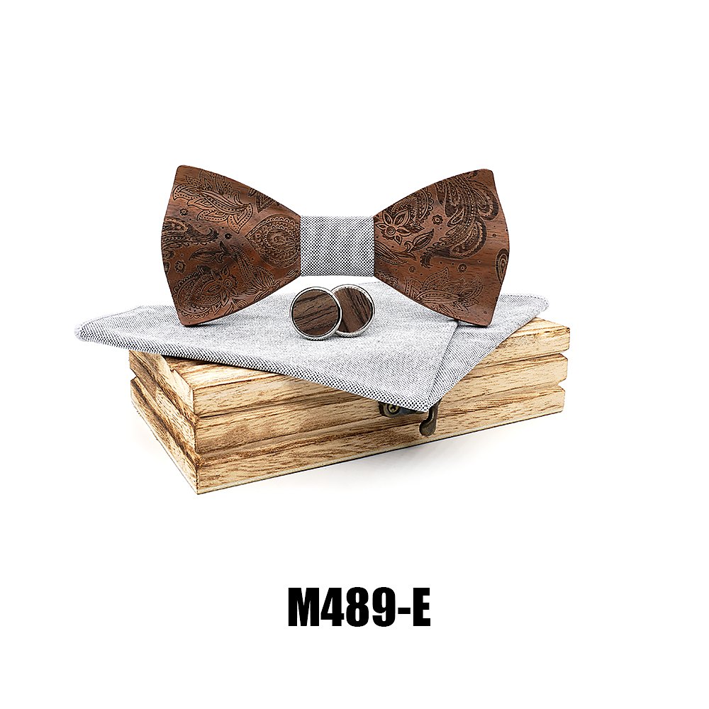 M489 M489  Engraved Paisley Bow Tie Set, Walnut — colour E