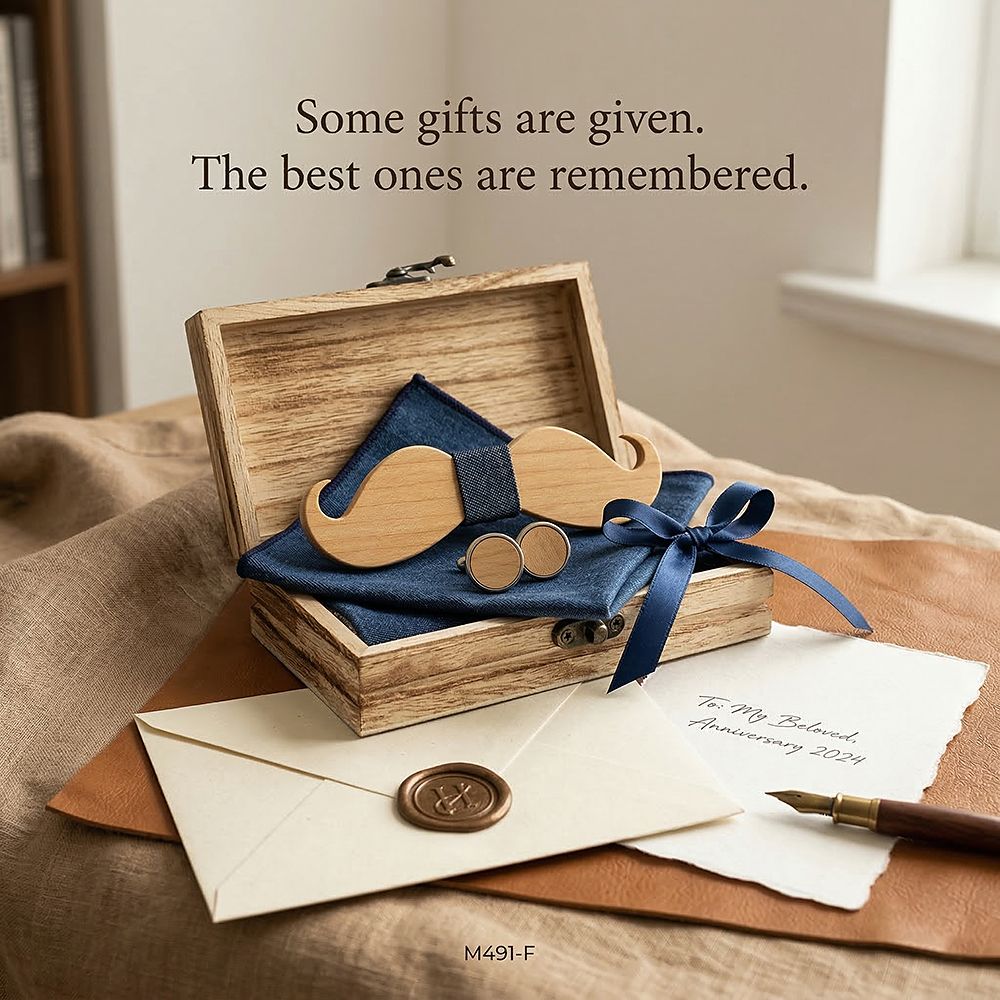 M491 M491  Full Mustache Shape Bow Tie Set, Maple — view 5